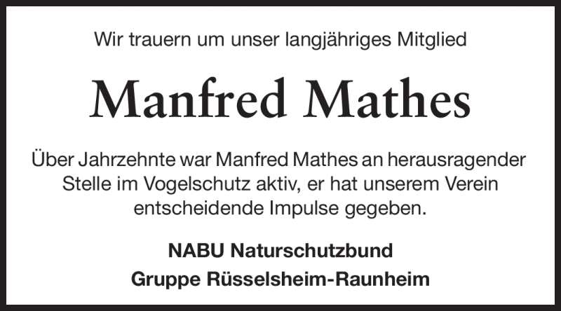  Traueranzeige für Manfred Mathes vom 07.12.2011 aus Rüsselsheimer Echo, Groß-Gerauer-Echo, Ried Echo