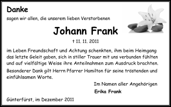 Traueranzeige von Johann Frank von Odenwälder Echo