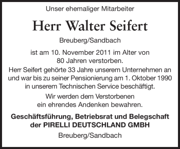 Traueranzeige von Walter Seifert von Odenwälder Echo