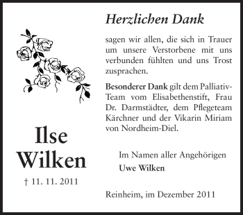 Traueranzeige von Ilse Wilken von Echo-Zeitungen (Gesamtausgabe)