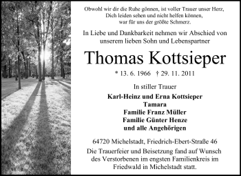 Traueranzeige von Thomas  Kottsieper von Odenwälder Echo