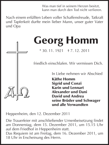 Traueranzeige von Georg Homm von Starkenburger Echo