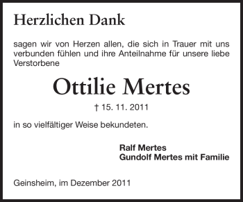 Traueranzeige von Ottilie Mertes von Rüsselsheimer Echo, Groß-Gerauer-Echo, Ried Echo