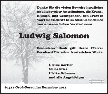 Traueranzeige von Ludwig Salomon von Rüsselsheimer Echo, Groß-Gerauer-Echo, Ried Echo