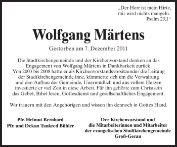 Traueranzeige von Wolfgang Märtens von Rüsselsheimer Echo, Groß-Gerauer-Echo, Ried Echo