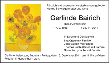Traueranzeige von Gerlinde Bairich von Starkenburger Echo