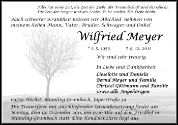 Traueranzeige von Wilfried Meyer von Odenwälder Echo