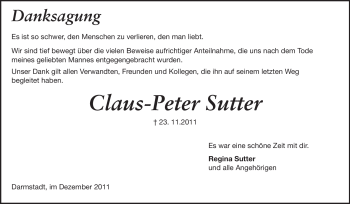 Traueranzeige von Claus-Peter Sutter von Echo-Zeitungen (Gesamtausgabe)