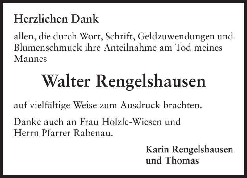  Traueranzeige für Walter Rengelshausen vom 17.12.2011 aus Echo-Zeitungen (Gesamtausgabe)