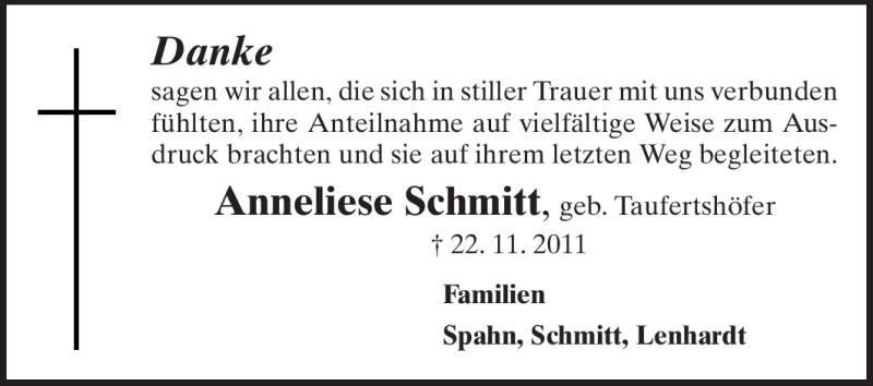  Traueranzeige für Anneliese Schmitt vom 17.12.2011 aus Starkenburger Echo
