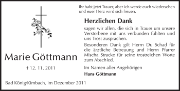 Traueranzeige von Hans Göttmann von Odenwälder Echo