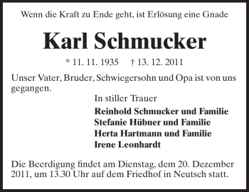 Traueranzeige von Karl Schmucker von Echo-Zeitungen (Gesamtausgabe)