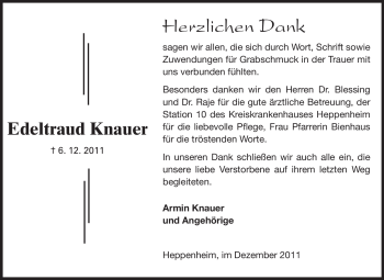 Traueranzeige von Edeltraud Knauer von Starkenburger Echo