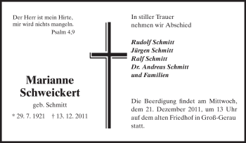Traueranzeige von Marianne Schweickert von Rüsselsheimer Echo, Groß-Gerauer-Echo, Ried Echo