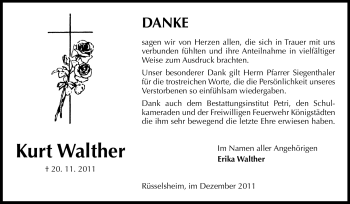 Traueranzeige von Kurt Walther von Rüsselsheimer Echo, Groß-Gerauer-Echo, Ried Echo