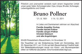 Traueranzeige von Bruno Pollner von Rüsselsheimer Echo, Groß-Gerauer-Echo, Ried Echo