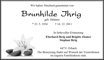 Traueranzeige von Brunhilde Ihrig von Odenwälder Echo