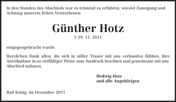 Traueranzeige von Günther Hotz von Odenwälder Echo