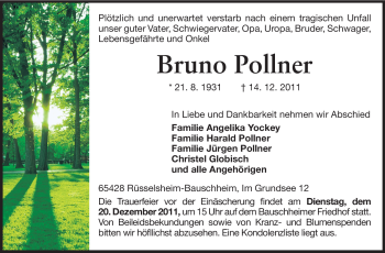 Traueranzeige von Bruno Pollner von Rüsselsheimer Echo, Groß-Gerauer-Echo, Ried Echo