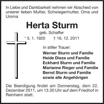 Traueranzeige von Herta Sturm von Darmstädter Echo, Odenwälder Echo, Rüsselsheimer Echo, Groß-Gerauer-Echo, Ried Echo