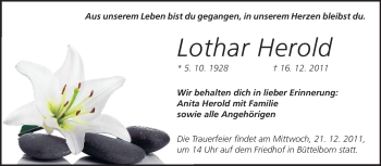Traueranzeige von Lothar Herold von Rüsselsheimer Echo, Groß-Gerauer-Echo, Ried Echo