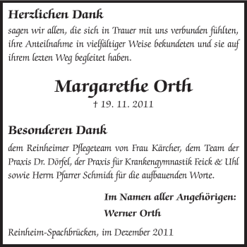 Traueranzeige von Margarethe Orth von Echo-Zeitungen (Gesamtausgabe)