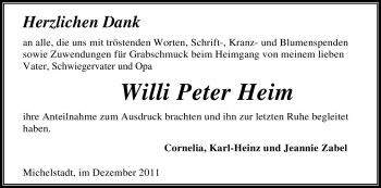 Traueranzeige von Willi Peter Heim von Odenwälder Echo