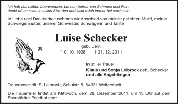 Traueranzeige von Luise Schecker von Echo-Zeitungen (Gesamtausgabe)