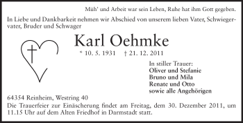 Traueranzeige von Karl Oehmke von Echo-Zeitungen (Gesamtausgabe)