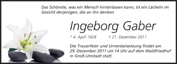 Traueranzeige von Ingeborg Gaber von Echo-Zeitungen (Gesamtausgabe)