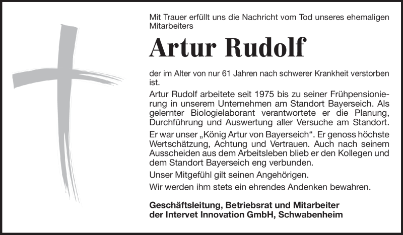  Traueranzeige für Artur Rudolf vom 27.12.2011 aus Echo-Zeitungen (Gesamtausgabe)