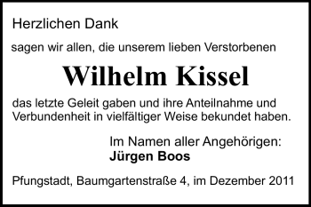 Traueranzeige von Wilhelm Kissel von Echo-Zeitungen (Gesamtausgabe)