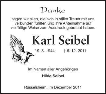 Traueranzeige von Karl Seibel von Rüsselsheimer Echo, Groß-Gerauer-Echo, Ried Echo