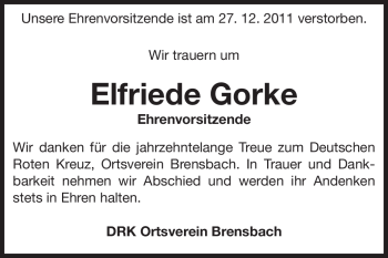 Traueranzeige von Elfriede Gorke von Echo-Zeitungen (Gesamtausgabe)