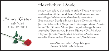 Traueranzeige von Anna Küster von Echo-Zeitungen (Gesamtausgabe)