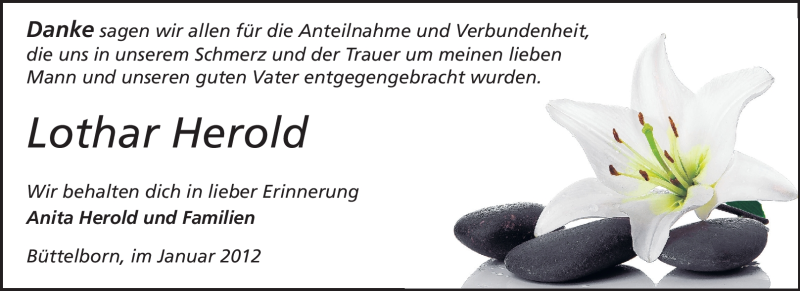  Traueranzeige für Lothar Herold vom 04.01.2012 aus Rüsselsheimer Echo, Groß-Gerauer-Echo, Ried Echo