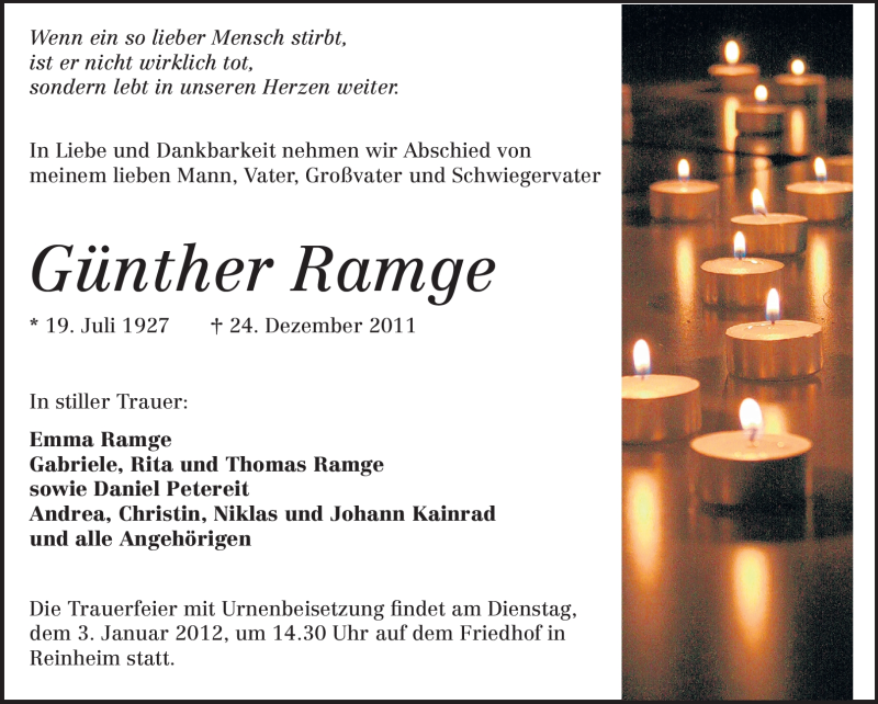  Traueranzeige für Günther Ramge vom 31.12.2011 aus Darmstädter Echo, Odenwälder Echo, Rüsselsheimer Echo, Groß-Gerauer-Echo, Ried Echo