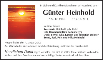 Traueranzeige von Günter Heinhold von Starkenburger Echo