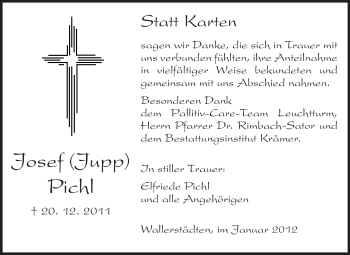Traueranzeige von Josef Pichl von Rüsselsheimer Echo, Groß-Gerauer-Echo, Ried Echo