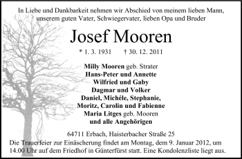 Traueranzeige von Josef Mooren von Odenwälder Echo