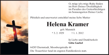 Traueranzeige von Helena Kramer von Echo-Zeitungen (Gesamtausgabe)