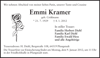 Traueranzeige von Emmi Kramer von Echo-Zeitungen (Gesamtausgabe)