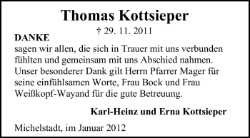 Traueranzeige von Thomas  Kottsieper von Odenwälder Echo