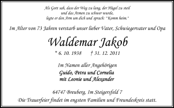 Traueranzeige von Waldemar Jakob von Odenwälder Echo