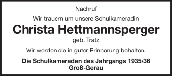 Traueranzeige von Christa Hettmannsperger von Rüsselsheimer Echo, Groß-Gerauer-Echo, Ried Echo