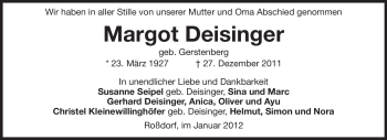 Traueranzeige von Margot Deisinger von Echo-Zeitungen (Gesamtausgabe)