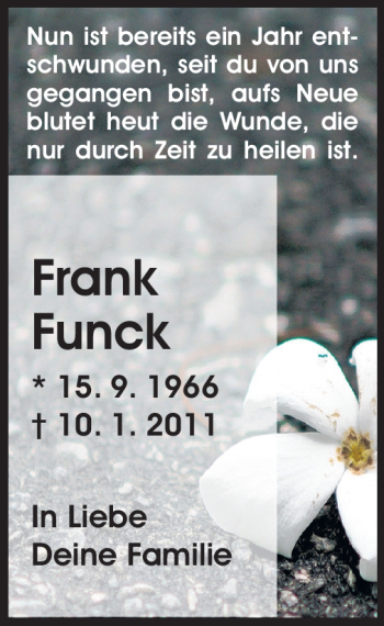 Traueranzeige von Frank Funck von Echo-Zeitungen (Gesamtausgabe)
