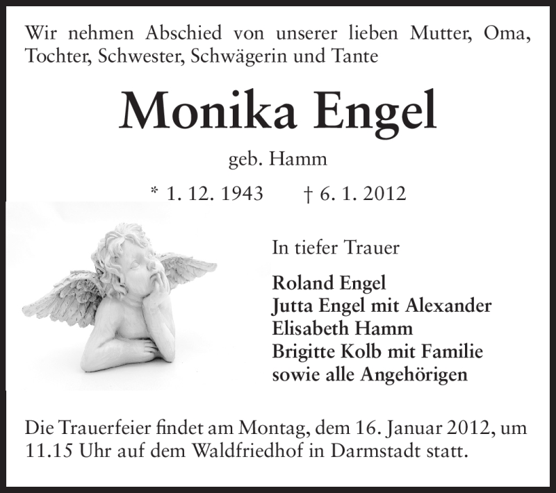  Traueranzeige für Monika Engel vom 11.01.2012 aus Echo-Zeitungen (Gesamtausgabe)