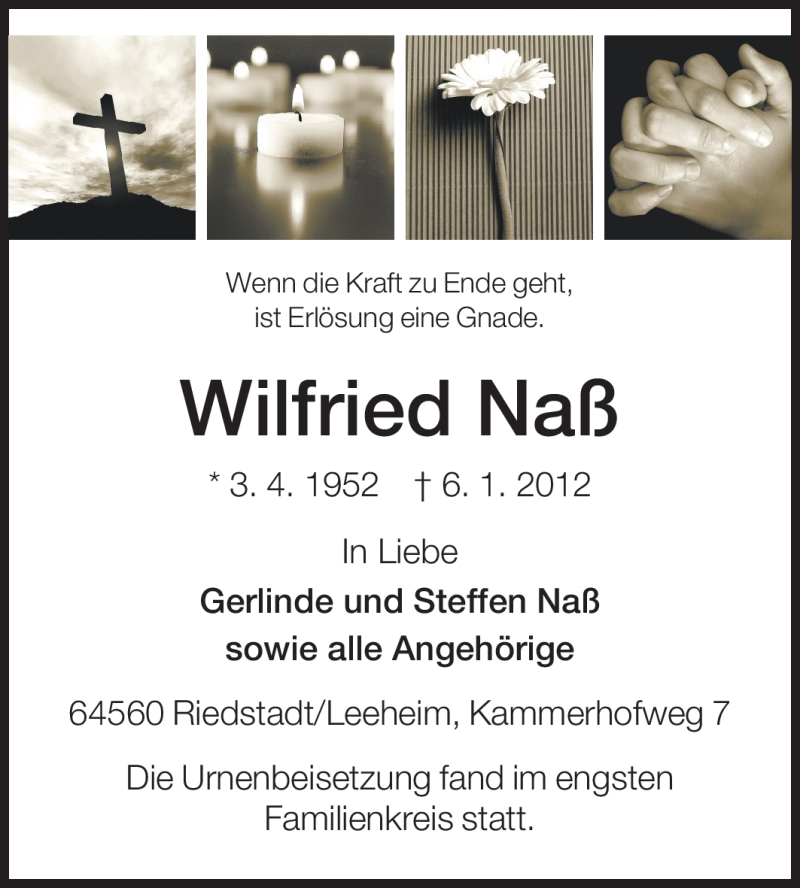  Traueranzeige für Wilfried Naß vom 14.01.2012 aus Rüsselsheimer Echo, Groß-Gerauer-Echo, Ried Echo