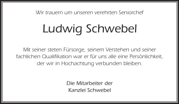 Traueranzeige von Ludwig Schwebel von Rüsselsheimer Echo, Groß-Gerauer-Echo, Ried Echo